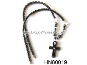 Synthetic Stone Hematite Cross Pendant Charm Choker Collar Necklace